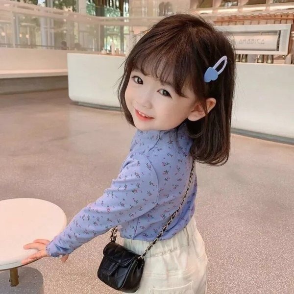 【現貨】R12-女童高領碎花薄絨上衣-細節圖2