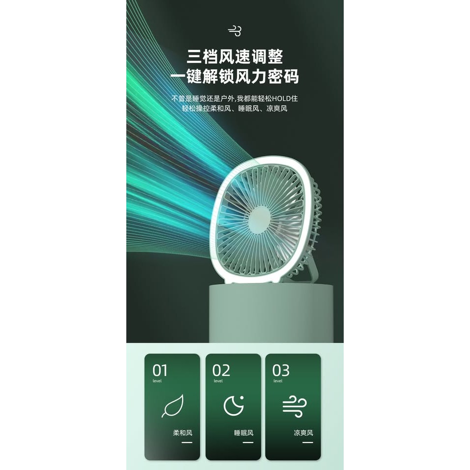 【現貨】U168-全新 USB充電桌面壁掛燈光電風扇-細節圖3