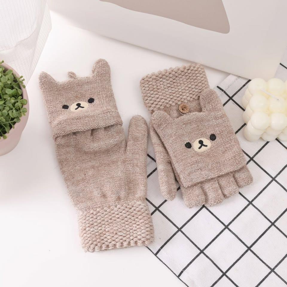 【現貨】U177-全新 女士溫暖小熊單層釣魚手套-細節圖2