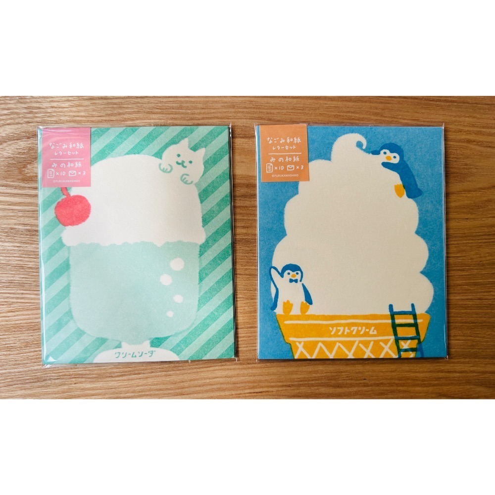 《古川紙工》 夏日限定🍹🍦日本和紙信紙組｜貓咪×企鵝×海豹｜超療癒可愛文具｜冰淇淋 汽水 KUMA 小舖-細節圖2