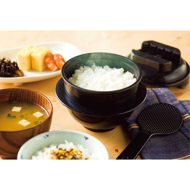 【日本製造 カクセー】紀州備長炭配合 微波爐專用單人煮飯鍋 (1合炊 / ちびくろちゃん) |附飯匙量米杯 快速煮飯-細節圖2