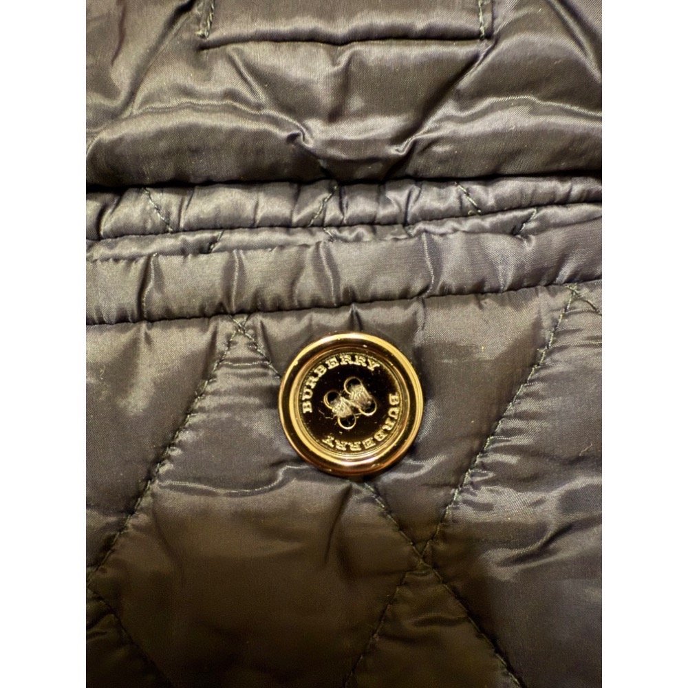Burberry Children 經典海軍藍縮腰連帽鋪棉絎縫外套 10Y 140cm-細節圖4