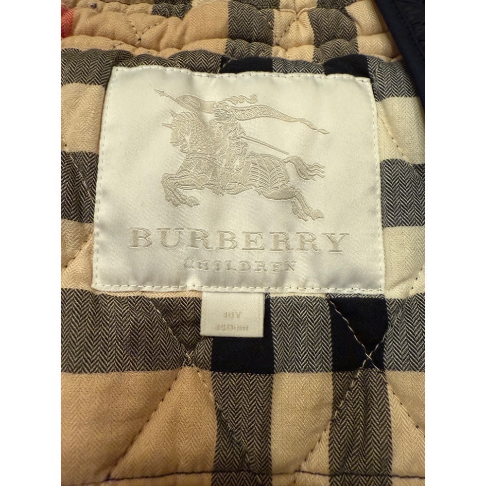 Burberry Children 經典海軍藍縮腰連帽鋪棉絎縫外套 10Y 140cm-細節圖5