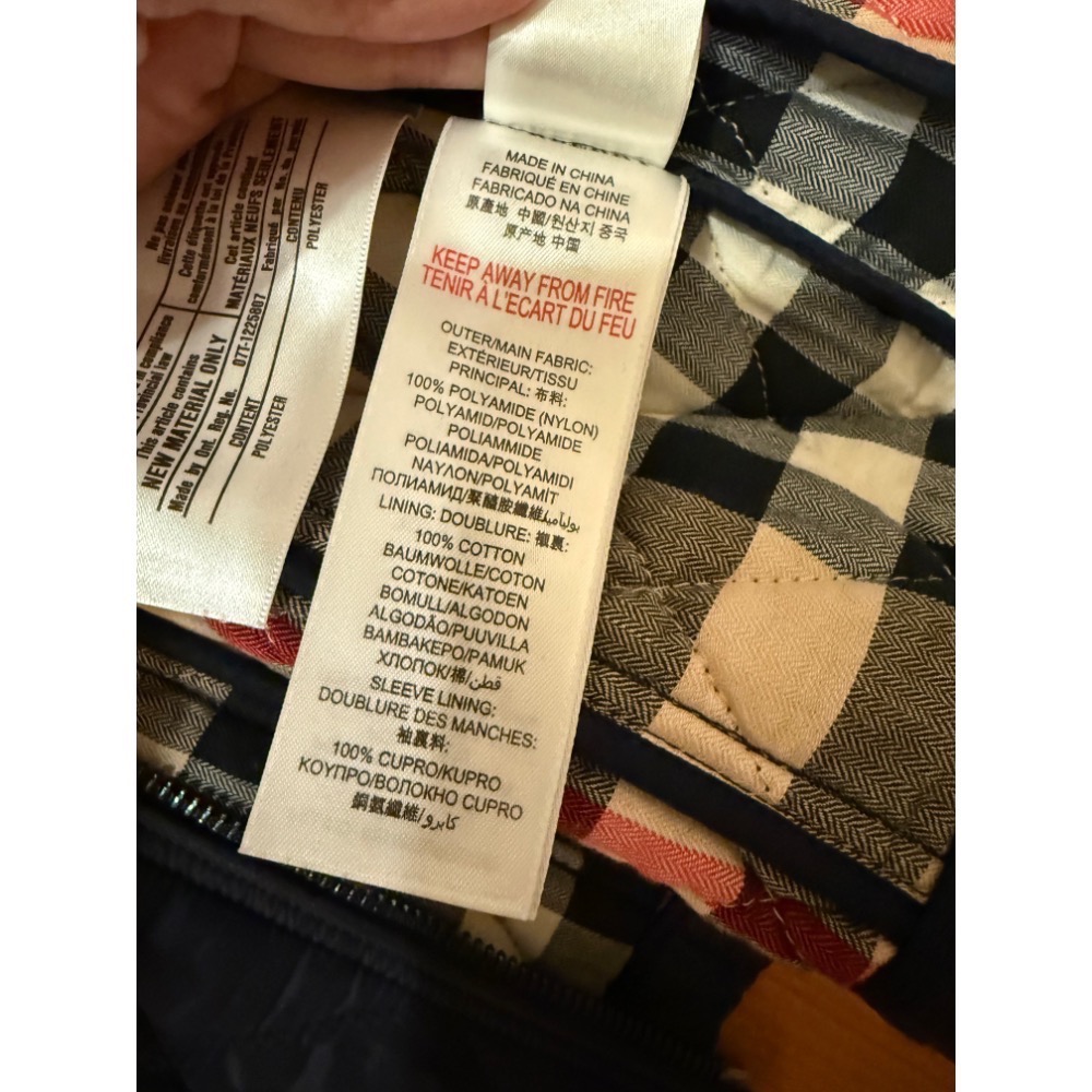 Burberry Children 經典海軍藍縮腰連帽鋪棉絎縫外套 10Y 140cm-細節圖6