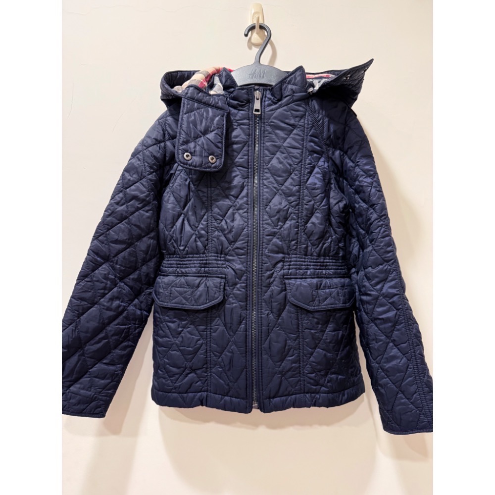 Burberry Children 經典海軍藍縮腰連帽鋪棉絎縫外套 10Y 140cm-細節圖8
