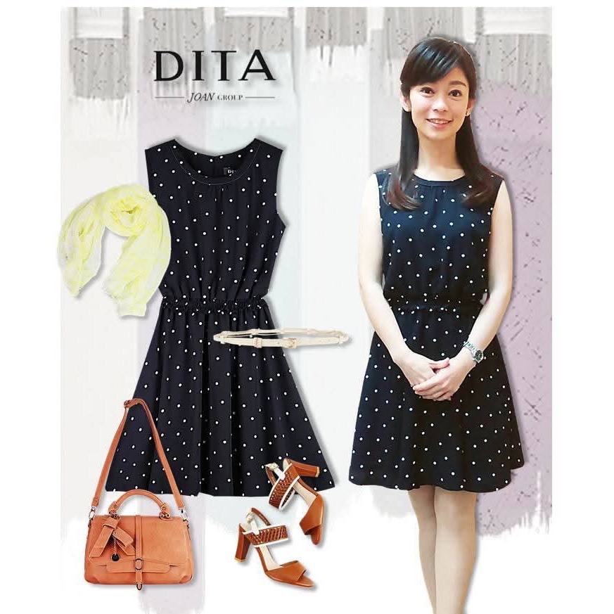 百貨公司專櫃 DITA 無袖 黑色點點洋裝-細節圖2