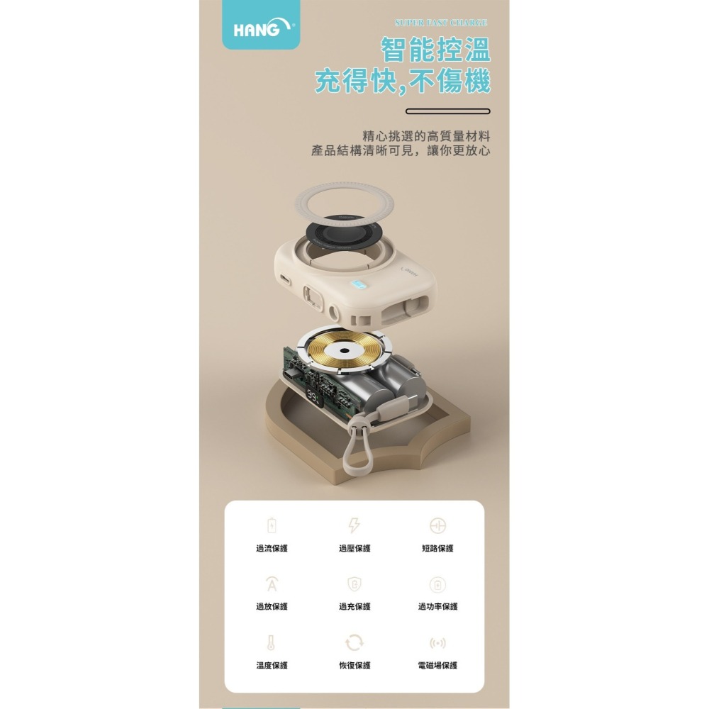 HANG 無線磁吸行動電源 10000mAh 自帶雙線 22.5W 標示WH  BSMI 認證 八合一無線磁吸充電寶-細節圖10