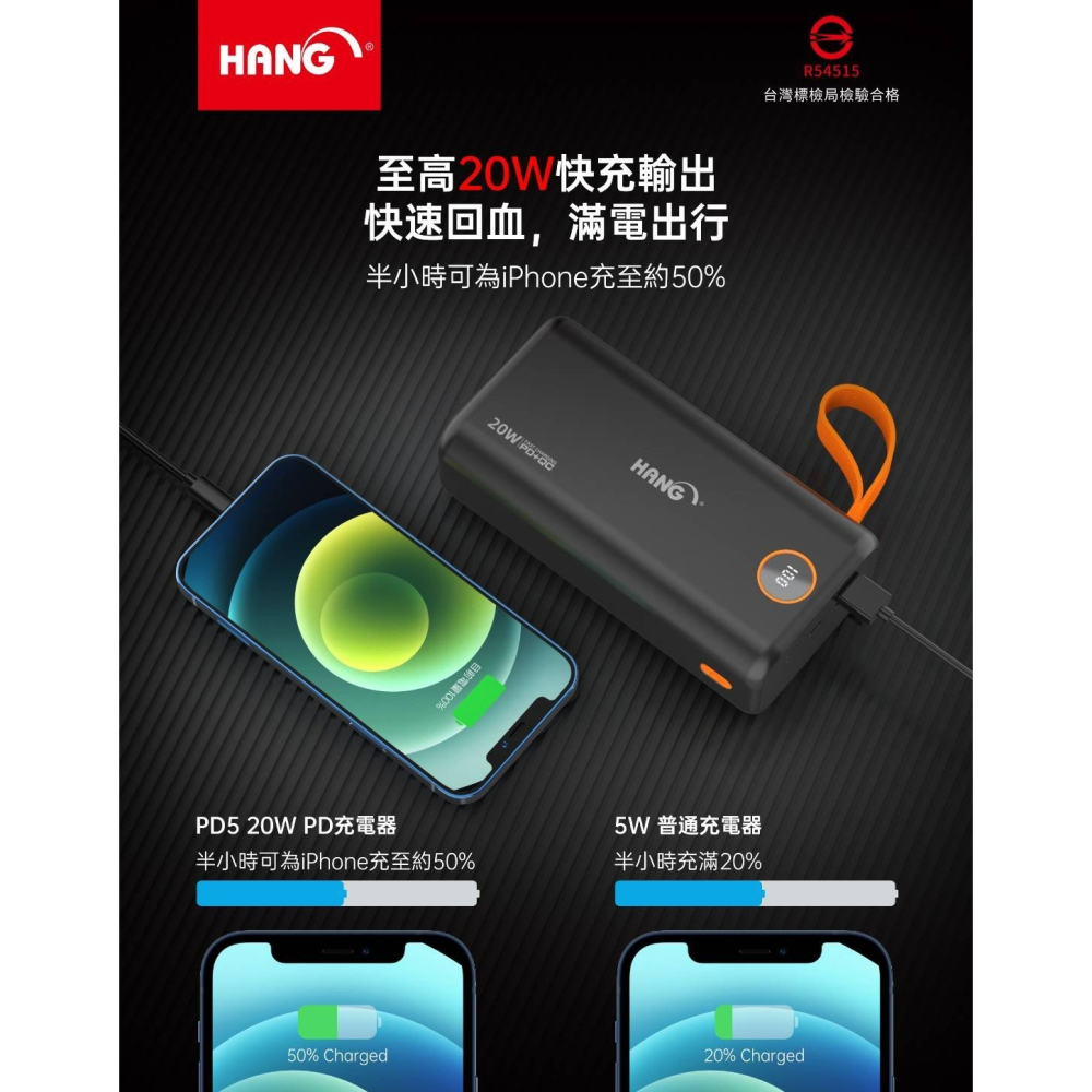 HANG  PD5 65000mAh 行動電源 支援QC+PD 超大容量 LED顯示 兼容各品牌 快速充電 閃充-細節圖3