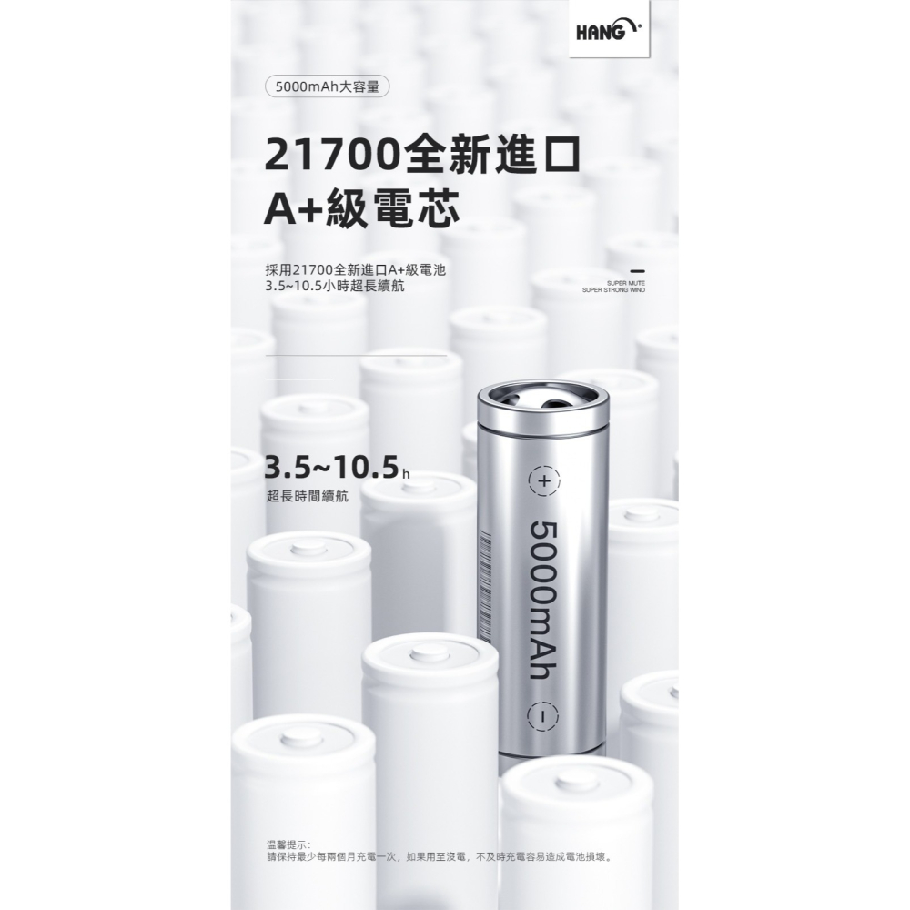 HANG A666充電式隨身攜帶電風扇 三檔大風力 270度隨意翻轉調整  簡約設計 BSMI認證 5000mAh大容量-細節圖6