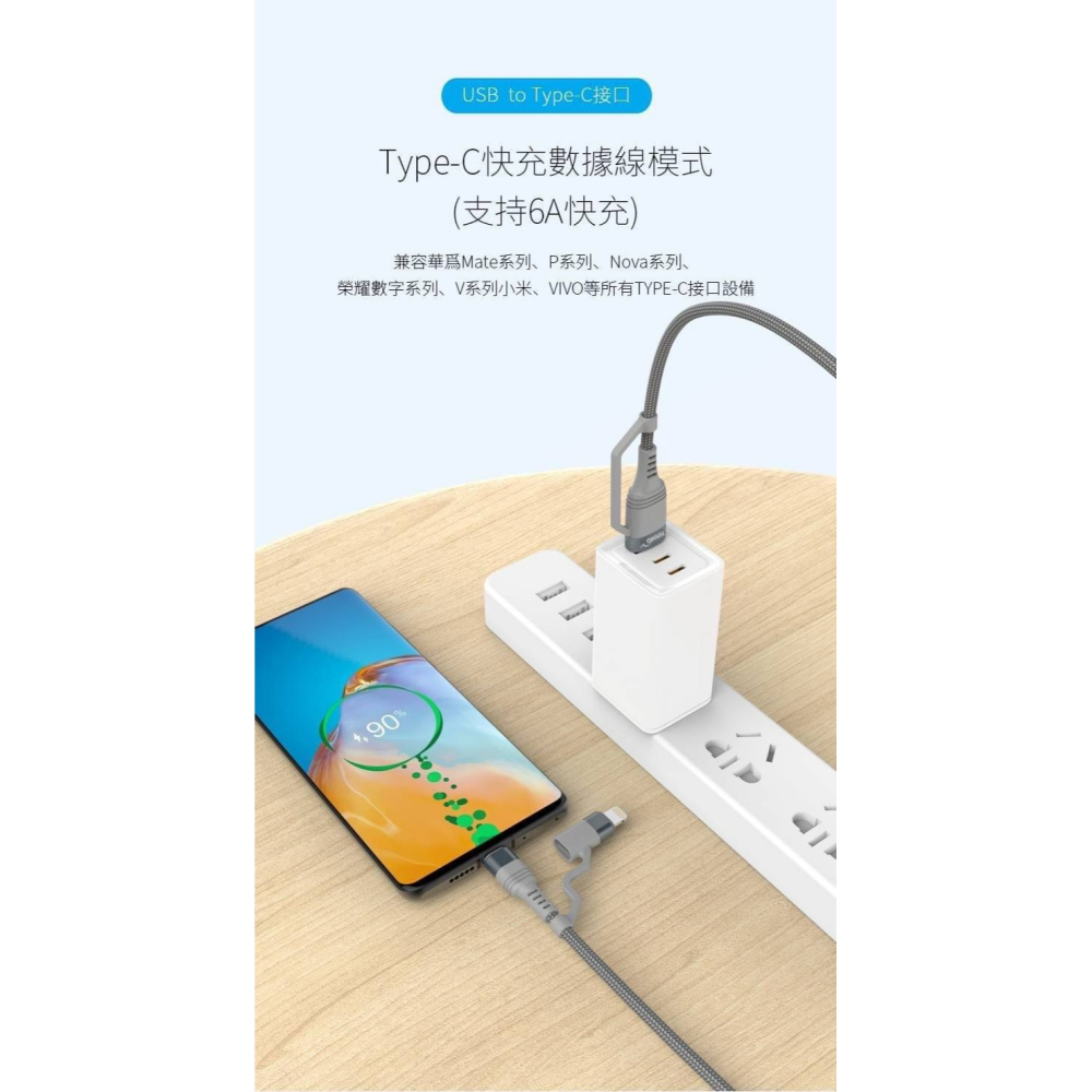 HANG 四合一快充數據線，Type-C/Lightning/USB多接口，適用於手機/平板/筆記本電腦-細節圖6