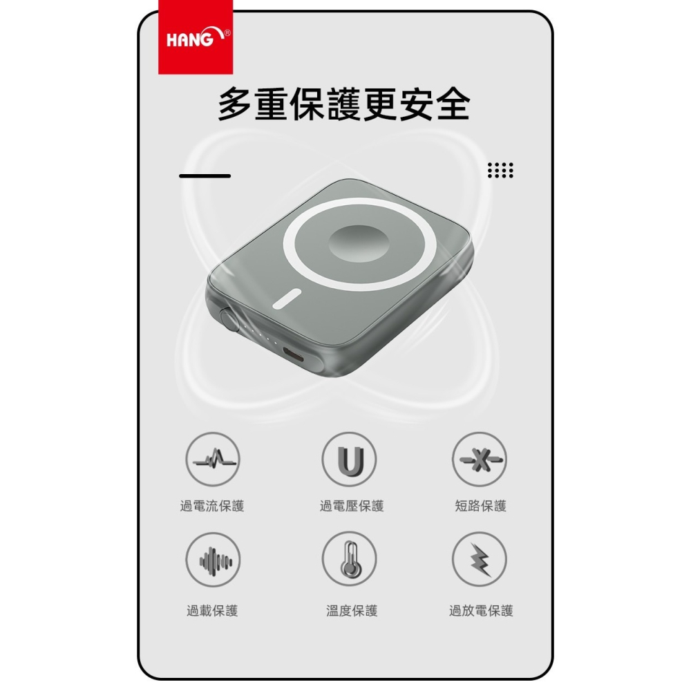 HANG MS1-5000mAh磁吸無線充電行動電源，無線有線雙快充，手機耳機手錶通用，輕巧便攜多重保護 有標示Wh-細節圖10