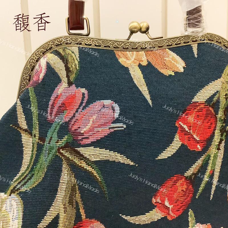 母親節禮物》馥香 紅木色提手大口金包手提包 氣質高貴典雅 法式鬱金香母親節禮物 容量大 歐式復古風格 送禮送長輩-細節圖3
