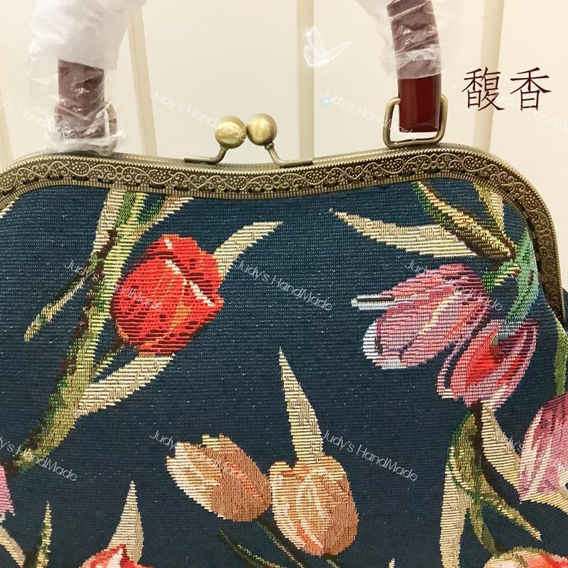 母親節禮物》馥香 紅木色提手大口金包手提包 氣質高貴典雅 法式鬱金香母親節禮物 容量大 歐式復古風格 送禮送長輩-細節圖4