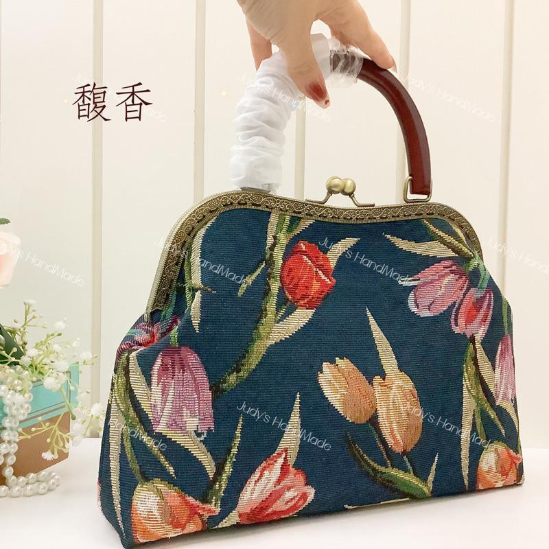 母親節禮物》馥香 紅木色提手大口金包手提包 氣質高貴典雅 法式鬱金香母親節禮物 容量大 歐式復古風格 送禮送長輩-細節圖8