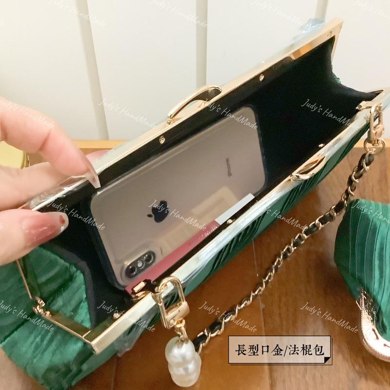 《JUDY’S小鋪》琴譜  時尚綠 法棍包腋下包口金包 送拼接珠鍊 另有零錢包 現貨 手機包手提包斜肩包宴會包-細節圖4