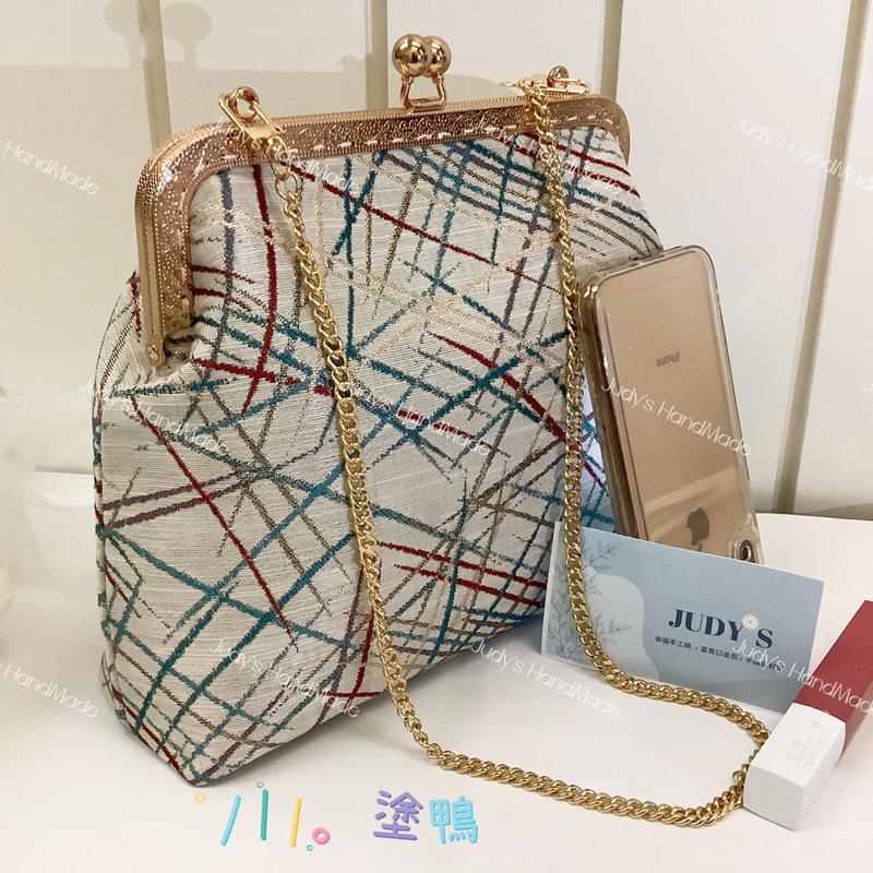 《Judy’s 小鋪》塗鴨 双珠手縫款口金包 附麻花鍊條 現代藝術抽象感 簡約時尚 現貨側背包腋下包-細節圖5