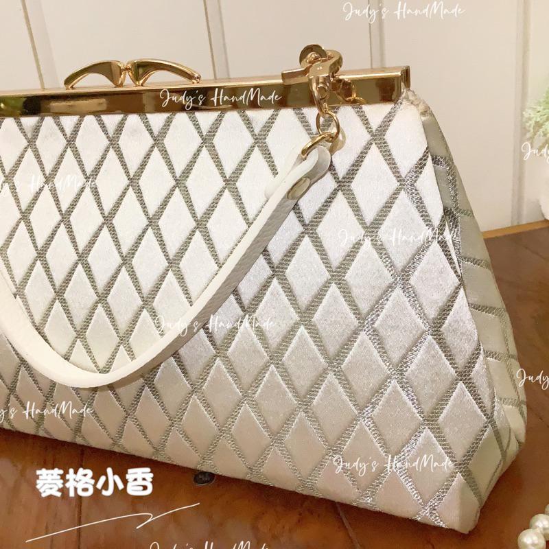《Judy’s 小舖》情人節禮物 簡約菱格紋小香風口金包 琥珀色提手 古銅口金 送錬條 現貨手機包手提包斜肩包晚宴包-細節圖8