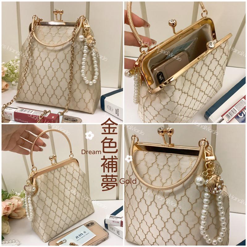 《Judy’s 小舖》直式手機包 水晶口金款 附螺紋提手 送珍珠掛飾再送錬條 現貨 手機包手提包斜肩包-細節圖6