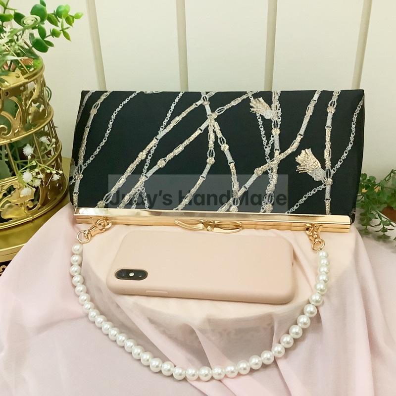 《Judy’s 小舖》南山鎖 加大法棍包口金包 腋下包 送珍珠鍊+o字鍊 現貨手機包手提包斜肩包宴會包ins-細節圖8