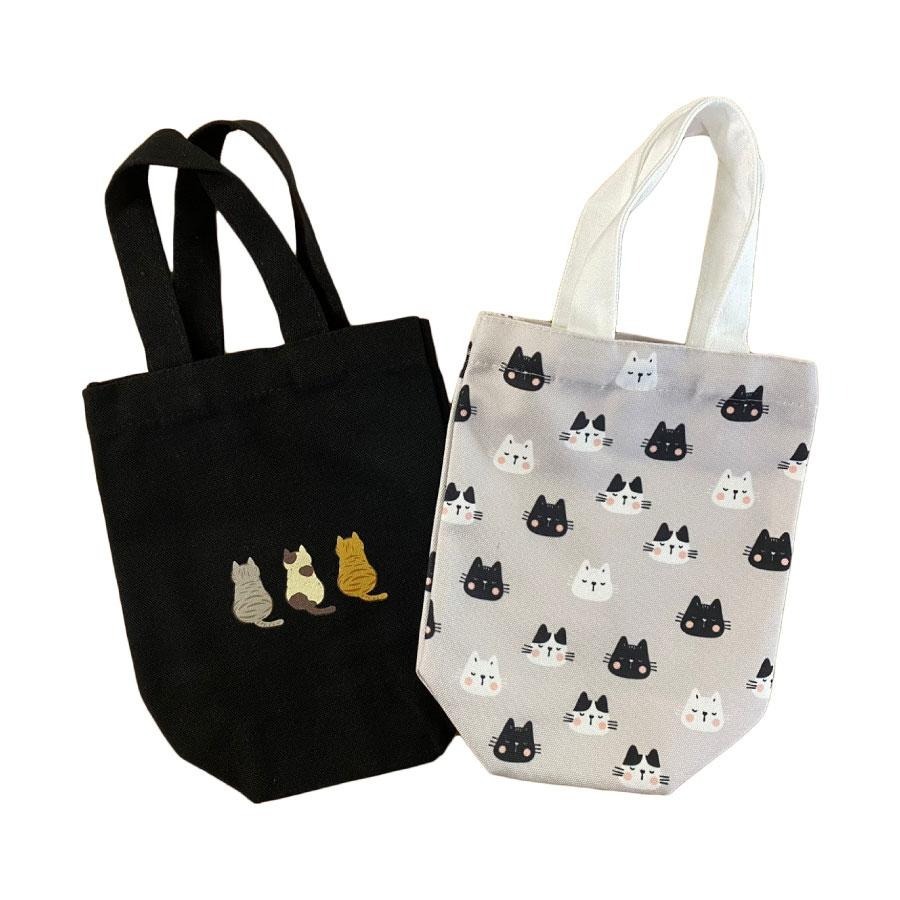 【安迪寢具】冰壩杯提袋 帆布水壺提袋 貓咪 環保飲料提袋 貓 水瓶袋 可愛帆布袋 客製化 交換禮物 婚禮小物-細節圖3