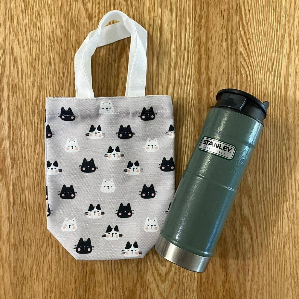 【安迪寢具】冰壩杯提袋 帆布水壺提袋 貓咪 環保飲料提袋 貓 水瓶袋 可愛帆布袋 客製化 交換禮物 婚禮小物-細節圖4