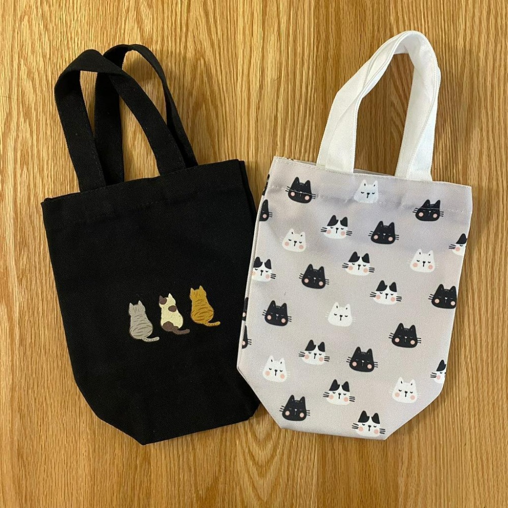 【安迪寢具】冰壩杯提袋 帆布水壺提袋 貓咪 環保飲料提袋 貓 水瓶袋 可愛帆布袋 客製化 交換禮物 婚禮小物-細節圖5