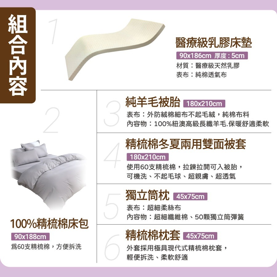 【安迪寢具】台灣製現貨開學季 大學 外宿族 床墊組 天然乳膠組  彈簧床 乳膠床墊 床墊 枕頭 棉被 被套 全年度-細節圖3