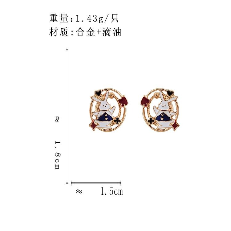 台灣現貨⚇銀針⚇耳夾⚇兔子甜酷風撞色滴油小兔子耳釘圓圈鏤空愛心耳環  Justlikepig就愛豬飾品🐷-細節圖2