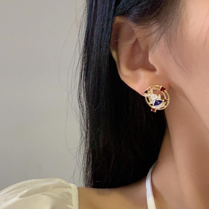 台灣現貨⚇銀針⚇耳夾⚇兔子甜酷風撞色滴油小兔子耳釘圓圈鏤空愛心耳環  Justlikepig就愛豬飾品🐷-細節圖4