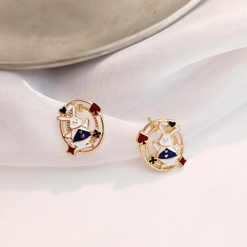 台灣現貨⚇銀針⚇耳夾⚇兔子甜酷風撞色滴油小兔子耳釘圓圈鏤空愛心耳環  Justlikepig就愛豬飾品🐷-細節圖5