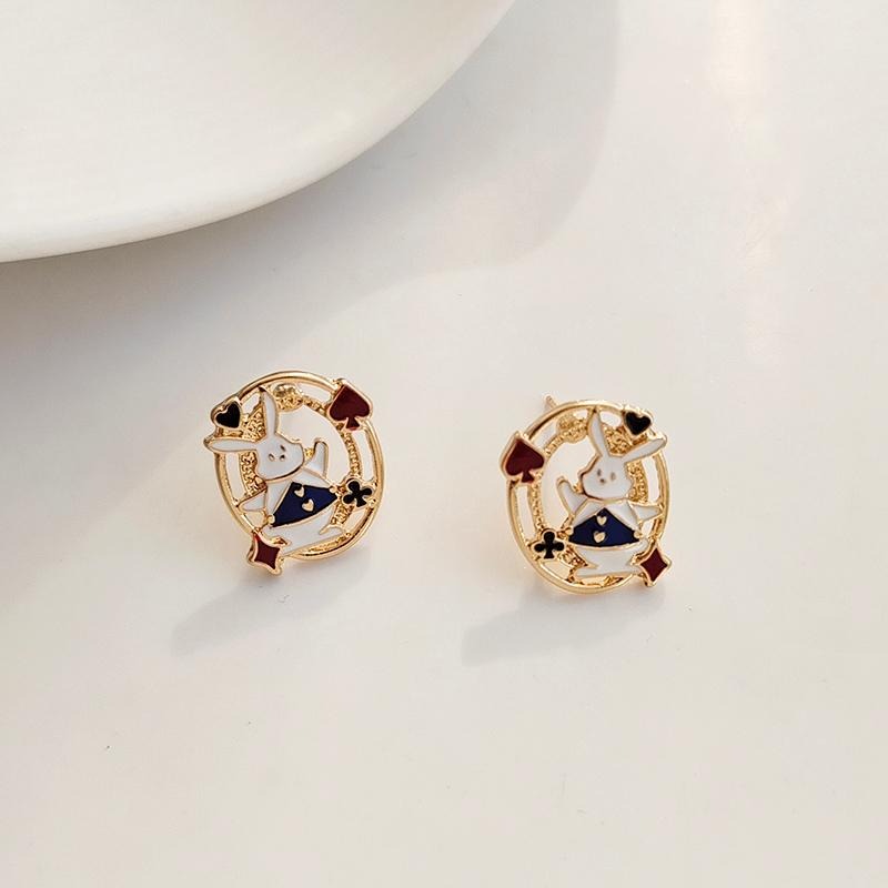 台灣現貨⚇銀針⚇耳夾⚇兔子甜酷風撞色滴油小兔子耳釘圓圈鏤空愛心耳環  Justlikepig就愛豬飾品🐷-細節圖6