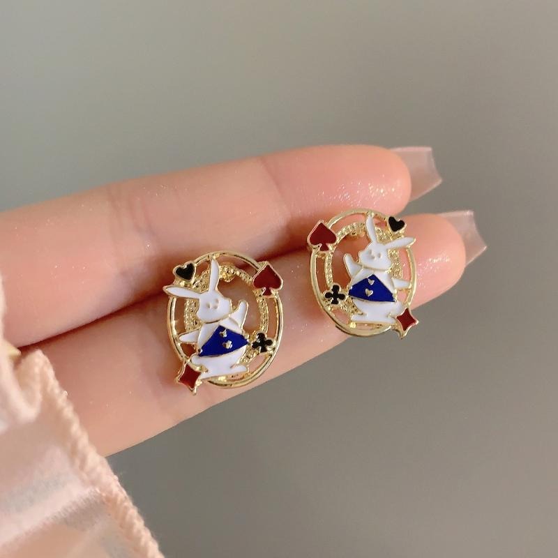 台灣現貨⚇銀針⚇耳夾⚇兔子甜酷風撞色滴油小兔子耳釘圓圈鏤空愛心耳環  Justlikepig就愛豬飾品🐷-細節圖7