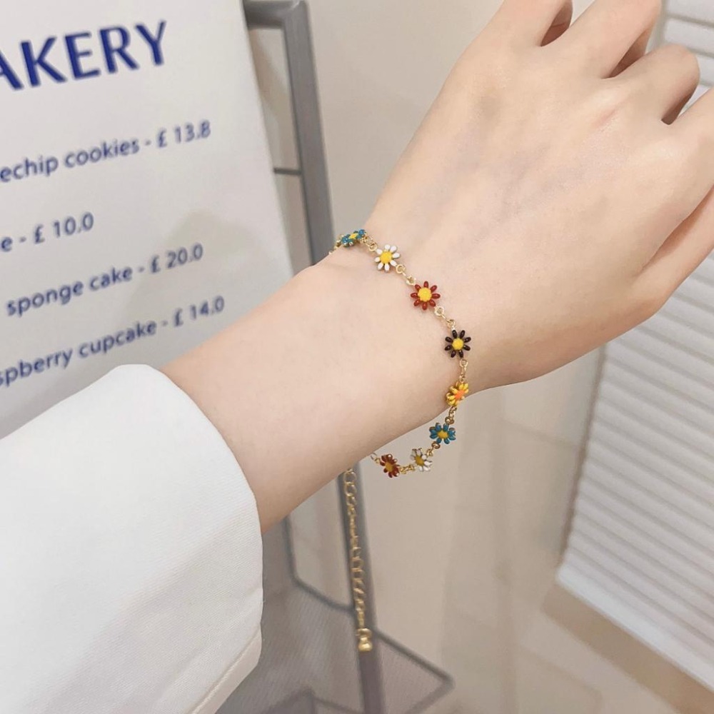 台灣現貨⚇手鍊⚇項鍊⚇彩色女清新雛菊花朵手鏈頸鏈ins風撞色設計鎖骨鏈  Justlikepig就愛豬飾品🐷-細節圖4