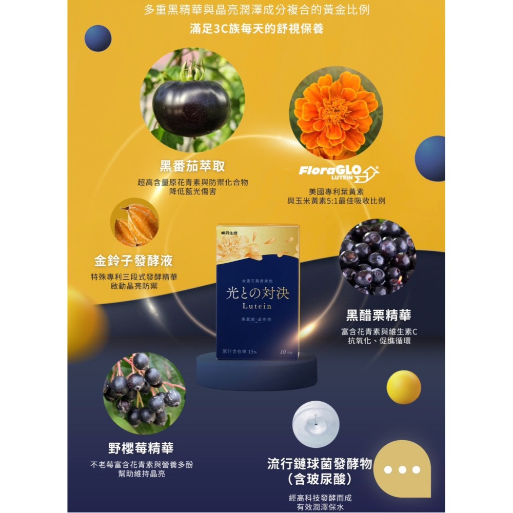 2盒特價1088~味丹生技~金盞花葉黃素飲 10入，原價680，日本專利超微米乳化技術~舒適關鍵因子專利黑番茄，有感調理-細節圖3