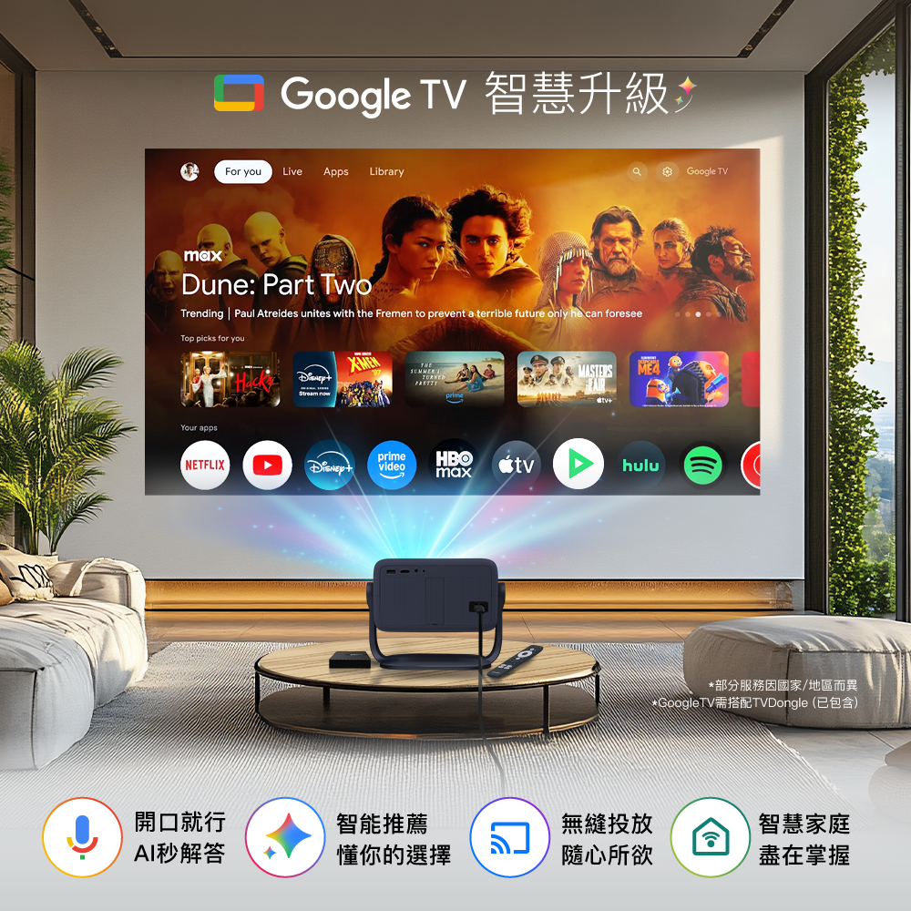 RockTek PJ400 | LED智慧投影機 | 內附認證 Google TV 迷你電視盒-細節圖3