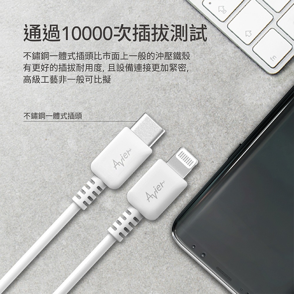 Avier 雙孔快速充電組 iPhone專用 充電線+充電器 快充線 充電頭 豆腐頭 PD3.0+2.4A BSMI-細節圖6