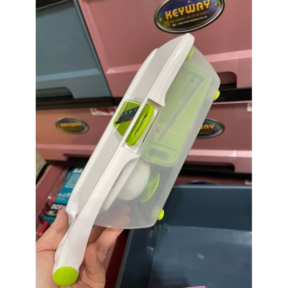 二手 橘之屋 多功能刨蔬果器 附安全護手器 8款刀片, 白色+綠色, 1組, 28.5x12x9.5公分-細節圖3