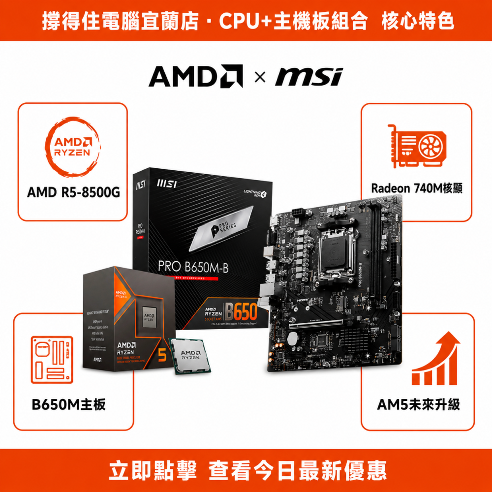 【R5-8500G + MSI PRO B650M-B 組合】AM5 核顯組合｜輕遊戲免獨顯｜保固-細節圖2