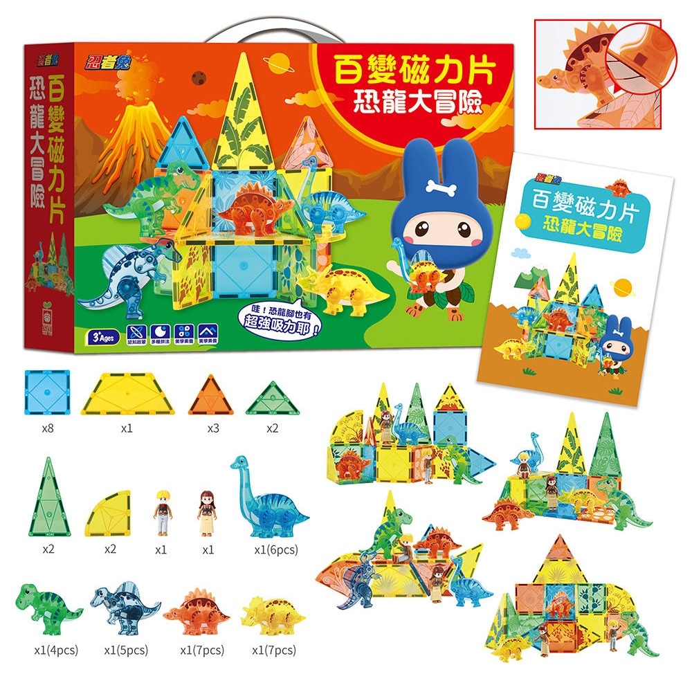 💛全新現貨💛《幼福》忍者兔百變磁力片【恐龍大冒險】💖小小孩💖-細節圖2