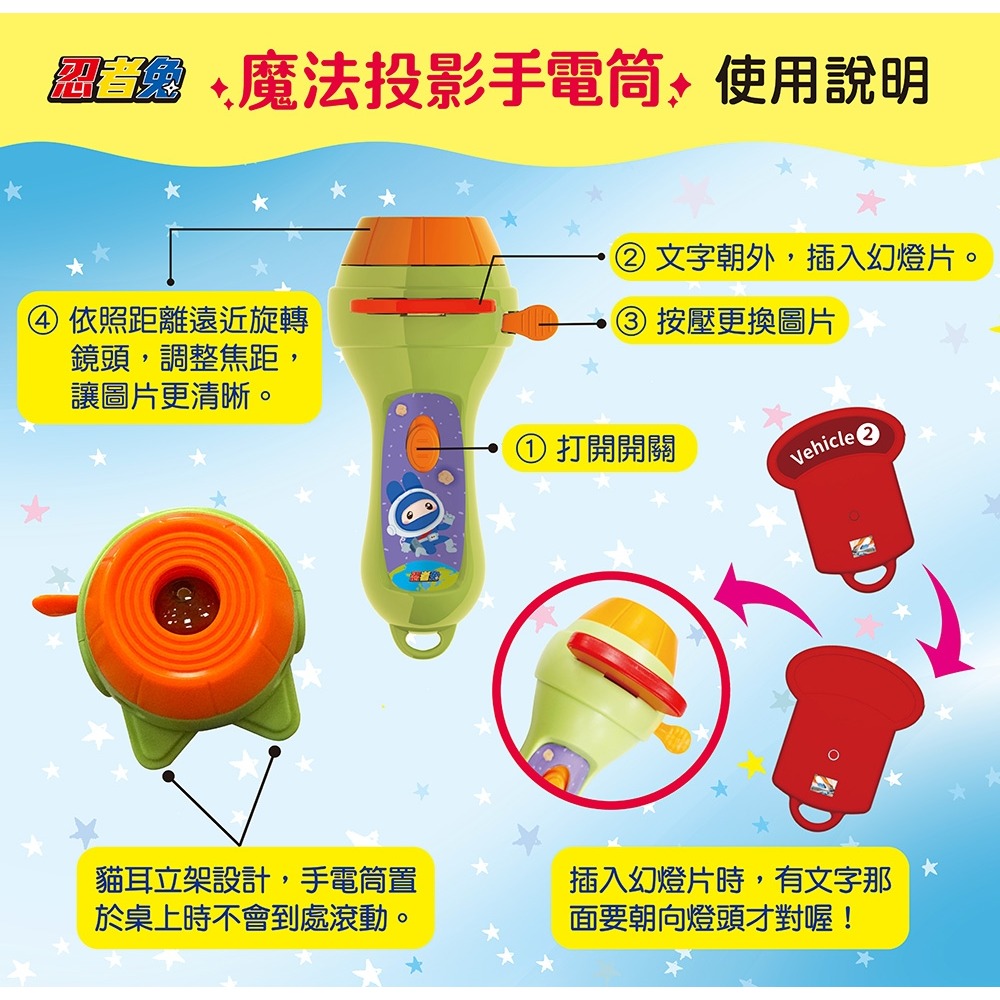💛全新現貨💛《幼福》忍者兔魔法投影手電筒：交通工具百科圖鑑【48張投影影像，認識陸、海、空交通工具超有趣！】💖小小孩💖-細節圖3