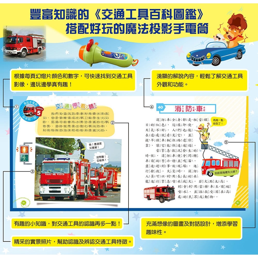 💛全新現貨💛《幼福》忍者兔魔法投影手電筒：交通工具百科圖鑑【48張投影影像，認識陸、海、空交通工具超有趣！】💖小小孩💖-細節圖6