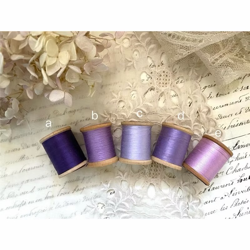 歐美古董 J&P Coats 品牌木線軸縫紉銀灰、綠色・湖水色・紫色系收藏線老件手作素材線軸-細節圖2