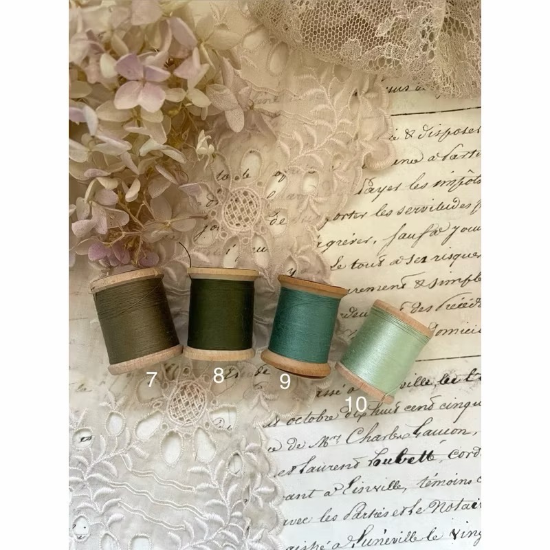 歐美古董 J&P Coats 品牌木線軸縫紉銀灰、綠色・湖水色・紫色系收藏線老件手作素材線軸-細節圖7