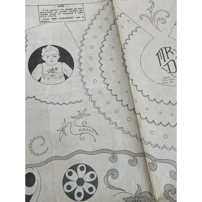 1950年古件手作圖騰花朵英文字母刺繡拍攝道具雜誌-細節圖4