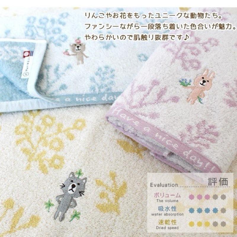 《今治毛巾》兒童日本現貨男女親子絕版刺繡動物微笑圓點寶貝熊貓兔親膚洗臉毛巾-細節圖2