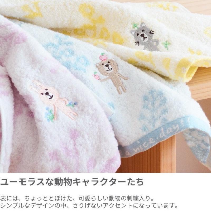 《今治毛巾》兒童日本現貨男女親子絕版刺繡動物微笑圓點寶貝熊貓兔親膚洗臉毛巾-細節圖3