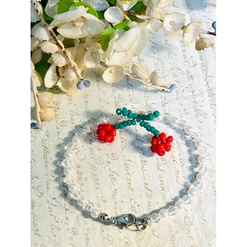 純愛手藝可愛3 D櫻桃🍒串珠手鍊手環-細節圖2
