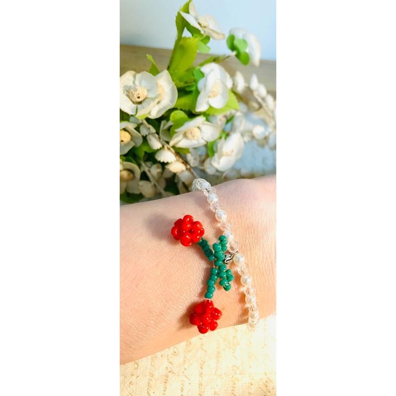 純愛手藝可愛3 D櫻桃🍒串珠手鍊手環-細節圖3