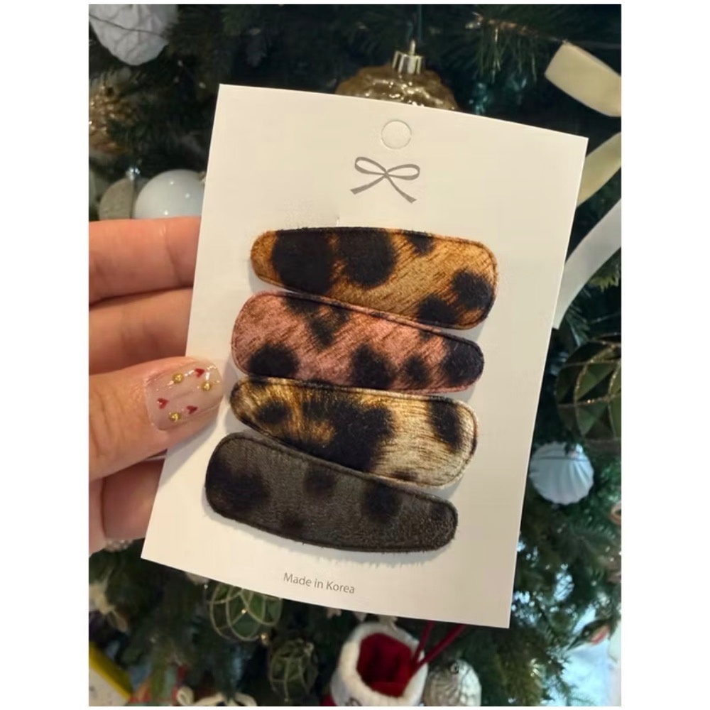 現貨 隔天出貨 韓製豹紋高質感短絨髮夾 一組四入-細節圖7