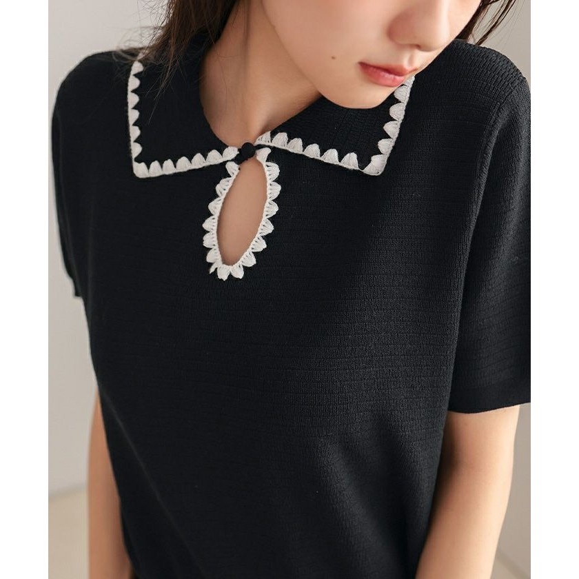 ‎꒰ 日本選品 ꒱ؘ 花邊針織Polo衫-細節圖5